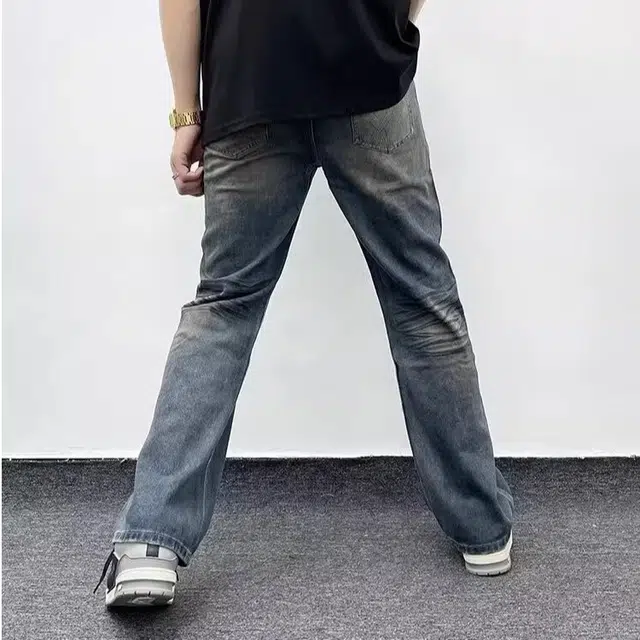 木木兔 美式高街刺绣流苏做旧牛仔裤休闲时尚设计感直筒修身显瘦裤子潮 男款