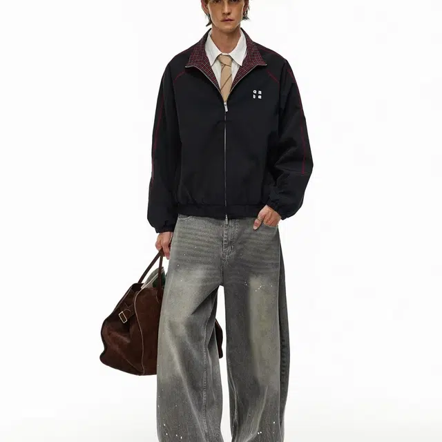 木木兔美式休闲外套 翻领格子哈苏线运动字母刺绣宽松夹克 儿童款