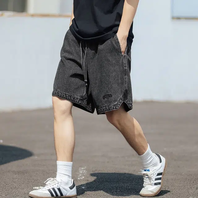 木木兔 美式复古做旧潮牌水洗高街百搭小众时尚五分牛仔短裤 男款