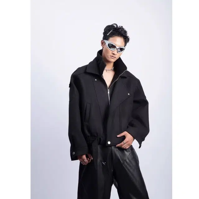 木木兔 美式复古毛呢假两件翻领短款外套高级感夹克 男款