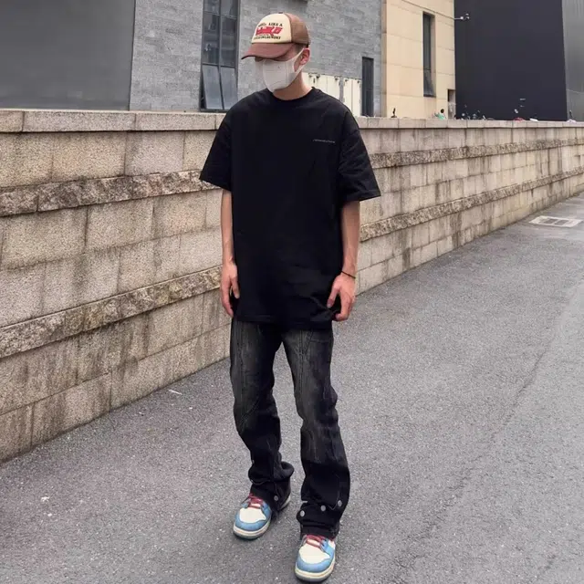 木木兔 美式复古高街微喇休闲时尚宽松排扣直筒潮牌牛仔裤 男款