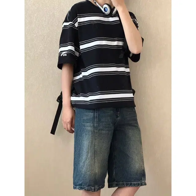 木木兔 美式复古水洗做旧潮牌宽松直筒休闲百搭小众时尚五分牛仔短裤 男款