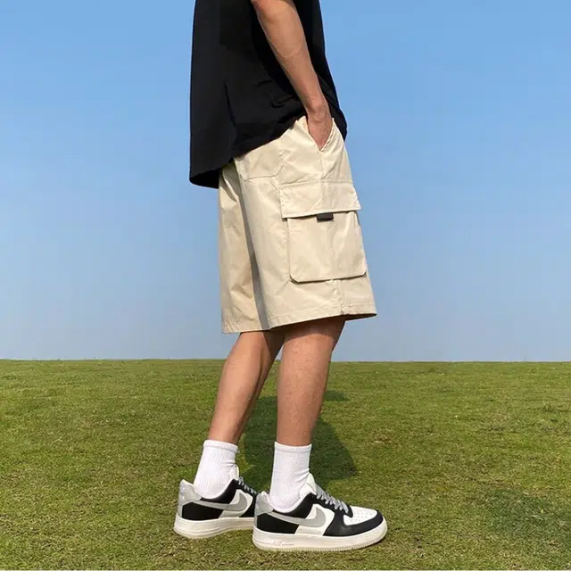 木木兔 美式大口袋潮牌速干百搭休闲宽松时尚运动中裤透气小众五分裤工装短裤 男款