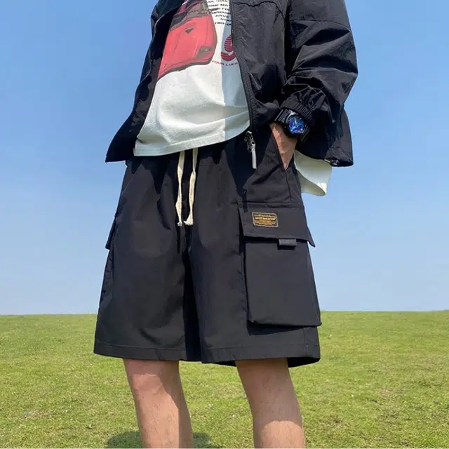 木木兔 美式大口袋潮牌速干百搭休闲宽松时尚运动中裤透气小众五分裤工装短裤 男款