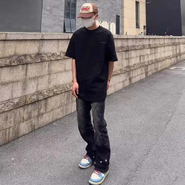 木木兔 美式复古高街微喇休闲时尚宽松排扣直筒潮牌牛仔裤 男款