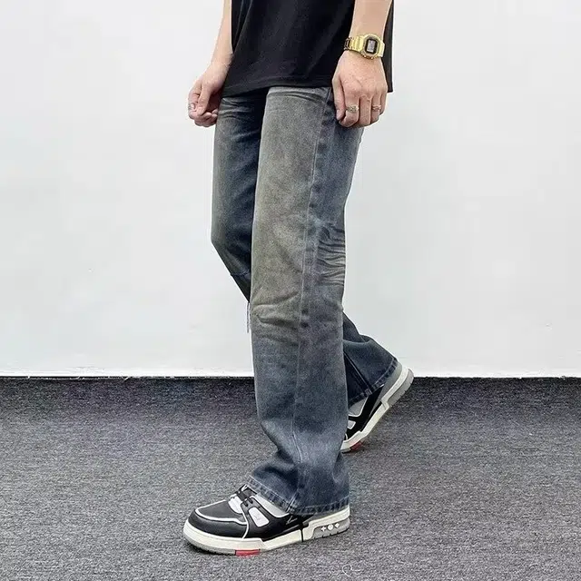 木木兔 美式高街刺绣流苏做旧牛仔裤休闲时尚设计感直筒修身显瘦裤子潮 男款