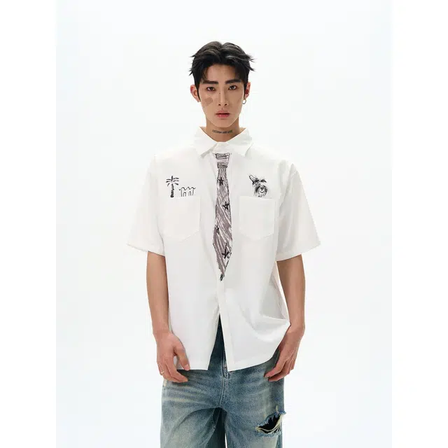 木木兔 美式复古潮牌简约高级感短袖衬衫 男款