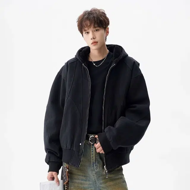 木木兔 美式复古棉服连帽高级设计感棉衣小众休闲外套 男款