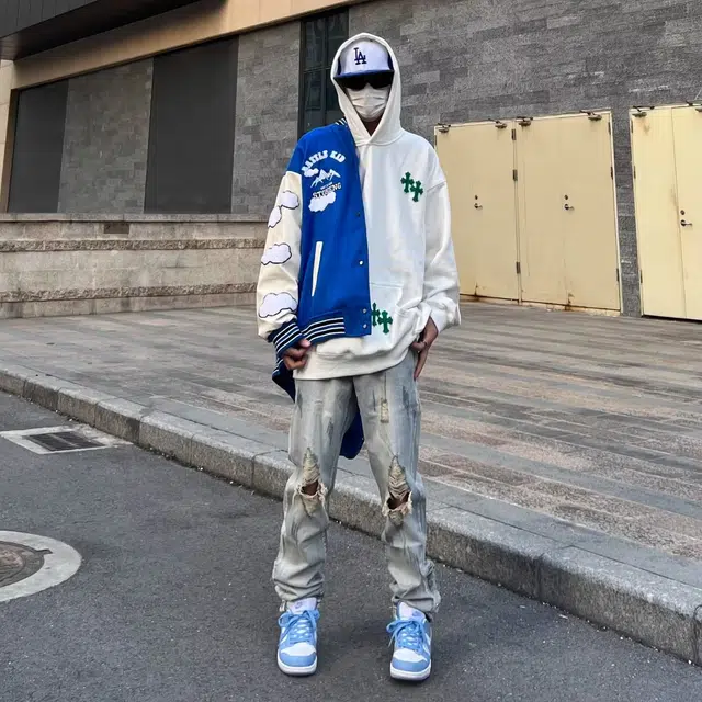 木木兔 美式街头复古破洞水洗做旧牛仔裤 男款