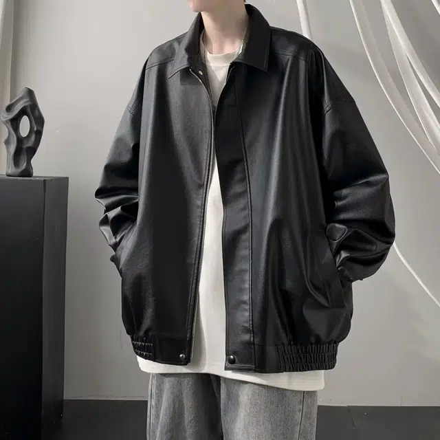 木木兔 美式复古皮衣痞帅潮牌休闲宽松外套情侣翻领夹克 男款