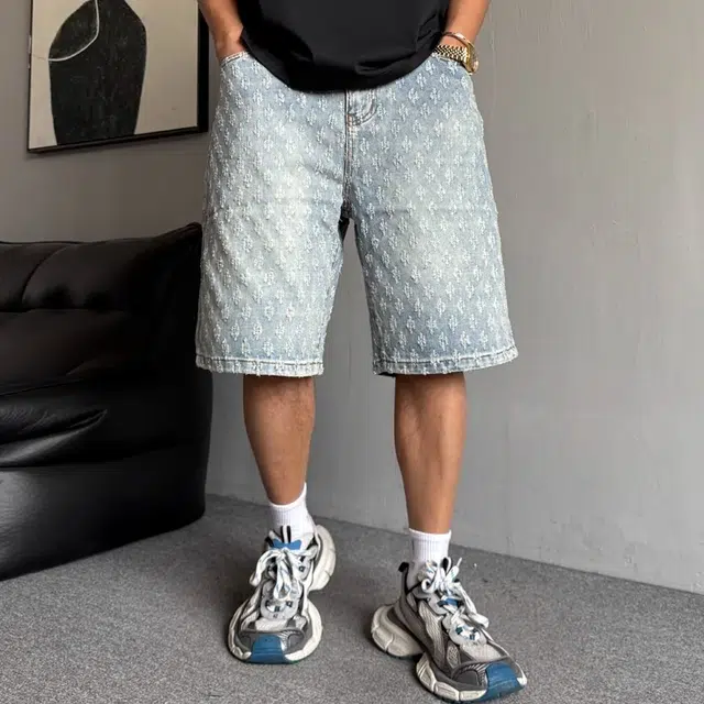 木木兔 美式痞帅潮牌直筒休闲百搭小众时尚设计感五分裤牛仔短裤 男款