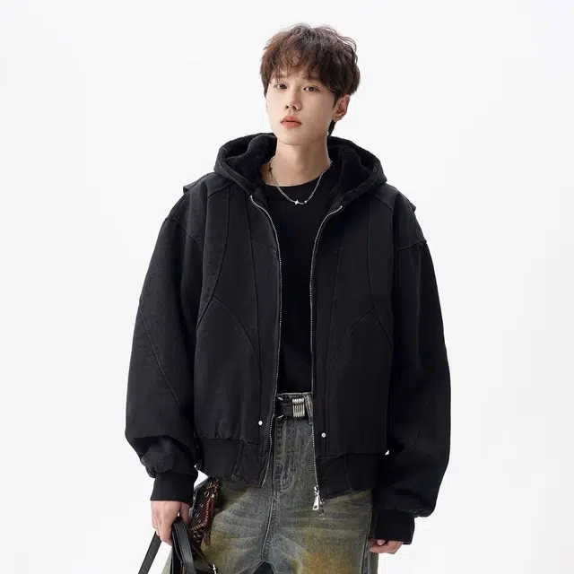 木木兔 美式复古棉服连帽高级设计感棉衣小众休闲外套 男款