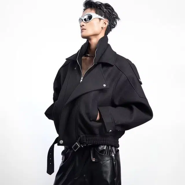 木木兔 美式复古毛呢假两件翻领短款外套高级感夹克 男款