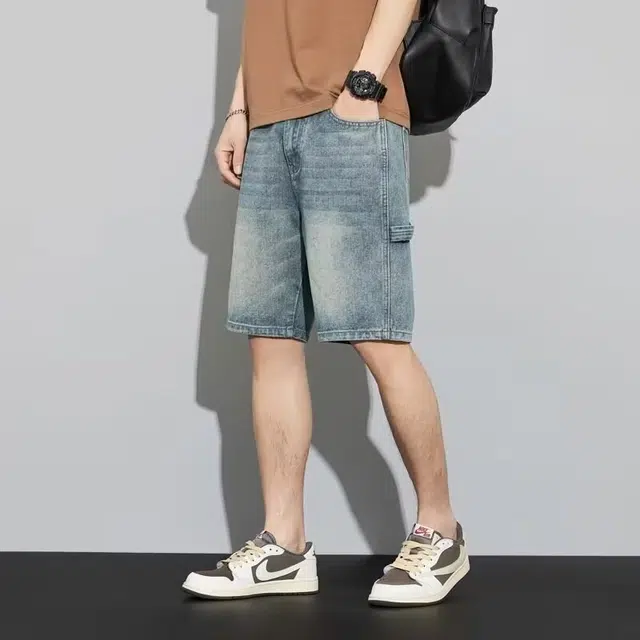 木木兔 美式高街复古潮牌舒适牛仔短裤 男款