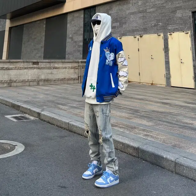 木木兔 美式街头复古破洞水洗做旧牛仔裤 男款