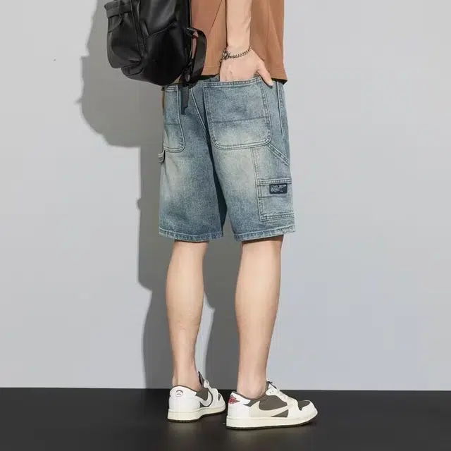 木木兔 美式高街复古潮牌舒适牛仔短裤 男款