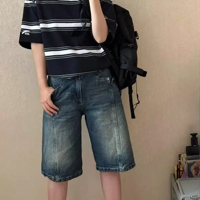 木木兔 美式复古水洗做旧潮牌宽松直筒休闲百搭小众时尚五分牛仔短裤 男款