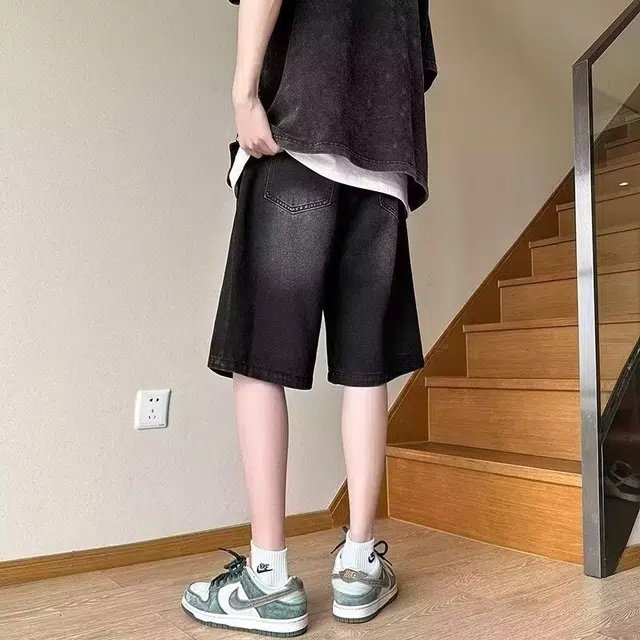 木木兔 美式破洞复古潮牌修身休闲百搭小众时尚直筒设计感五分裤牛仔短裤 男款