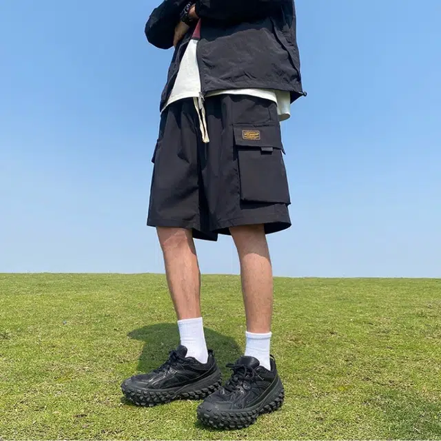 木木兔 美式大口袋潮牌速干百搭休闲宽松时尚运动中裤透气小众五分裤工装短裤 男款