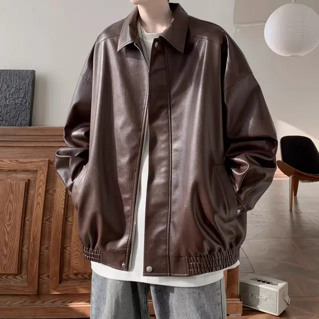 木木兔 美式复古皮衣痞帅潮牌休闲宽松外套情侣翻领夹克 男款