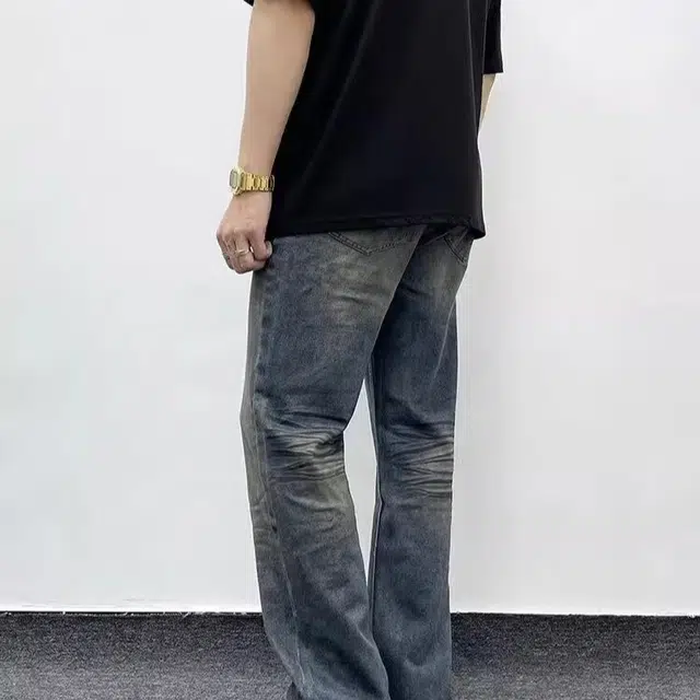 木木兔 美式高街刺绣流苏做旧牛仔裤休闲时尚设计感直筒修身显瘦裤子潮 男款