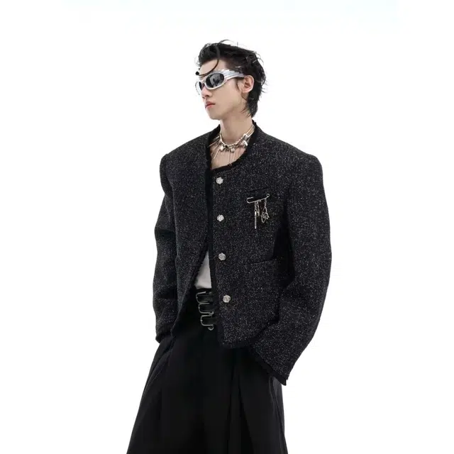 木木兔设计感外套 气质轻奢亮丝小香风网红时尚垫肩夹克 儿童款