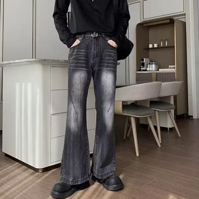 木木兔 夏季美式显高显瘦百搭牛仔裤休闲时尚宽松设计感小众直筒微喇长裤 男款