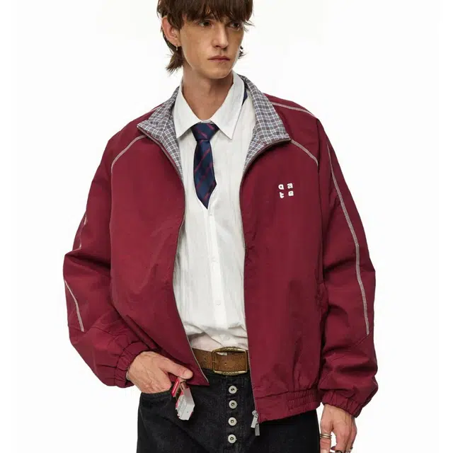 木木兔美式休闲外套 翻领格子哈苏线运动字母刺绣宽松夹克 儿童款