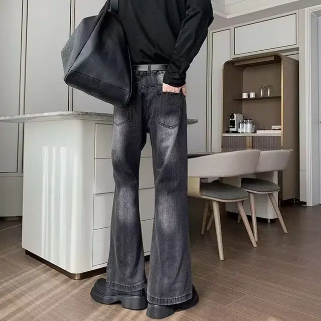 木木兔 夏季美式显高显瘦百搭牛仔裤休闲时尚宽松设计感小众直筒微喇长裤 男款