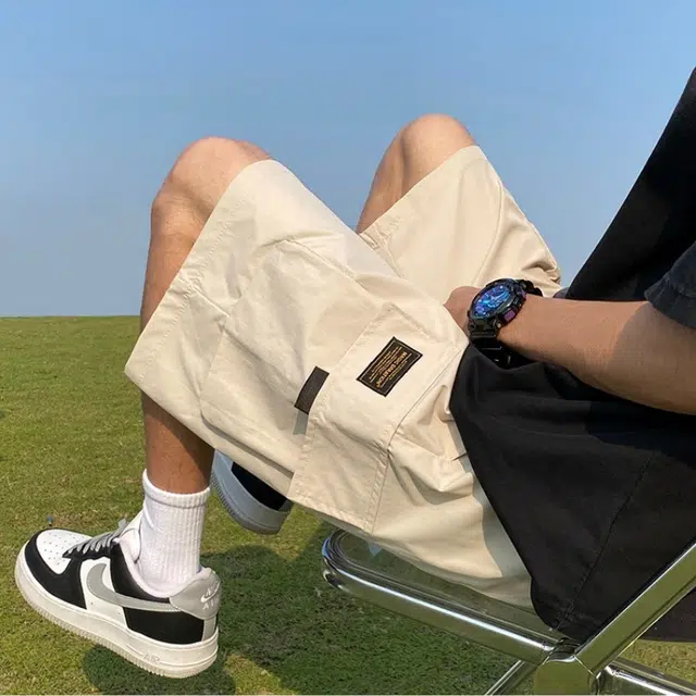 木木兔 美式大口袋潮牌速干百搭休闲宽松时尚运动中裤透气小众五分裤工装短裤 男款