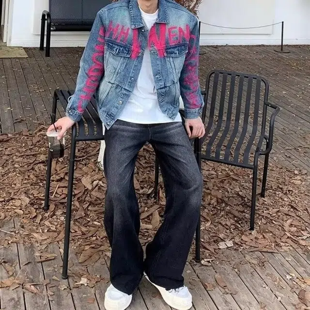 木木兔 美式微喇复古高街牛仔裤薄款水洗做旧休闲时尚宽松设计感直筒阔腿拖地长裤 男款