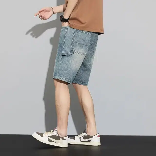 木木兔 美式高街复古潮牌舒适牛仔短裤 男款