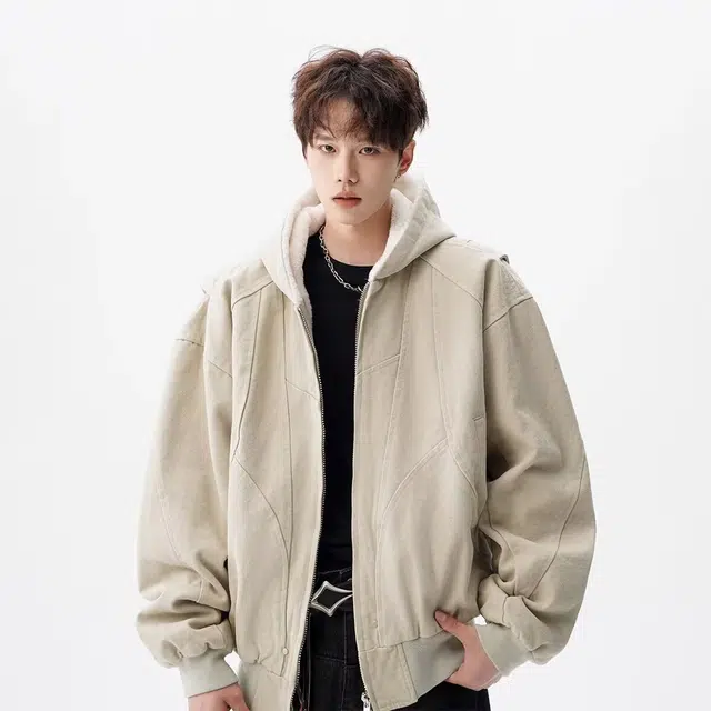 木木兔 美式复古棉服连帽高级设计感棉衣小众休闲外套 男款