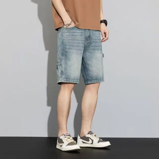 木木兔 美式高街复古潮牌舒适牛仔短裤 男款