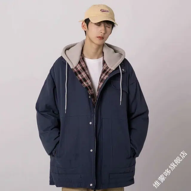 木木兔 美式假两件宽松潮牌面包工装棉服 男款