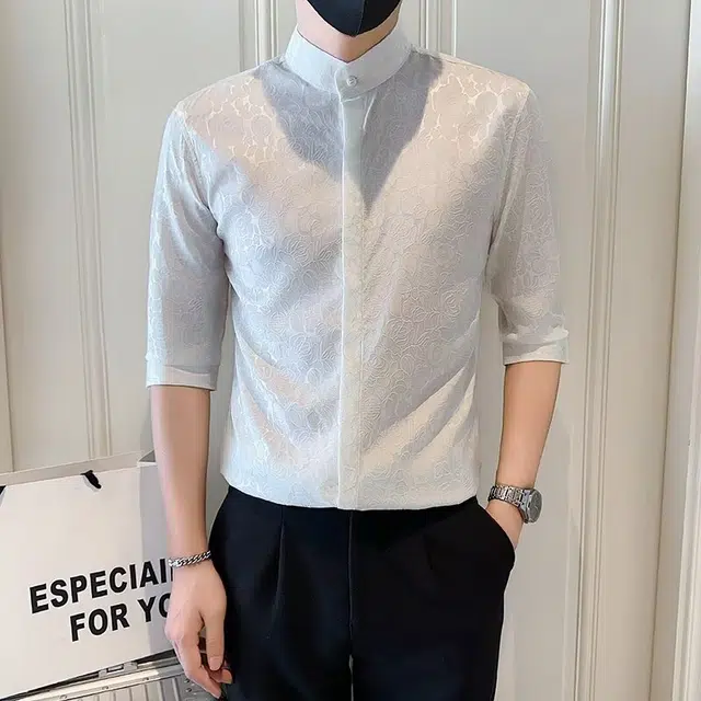 木木兔 美式夏季冰丝男大码衬衣宽松休闲中国风男装刺绣复古印花衬衫 男女同款