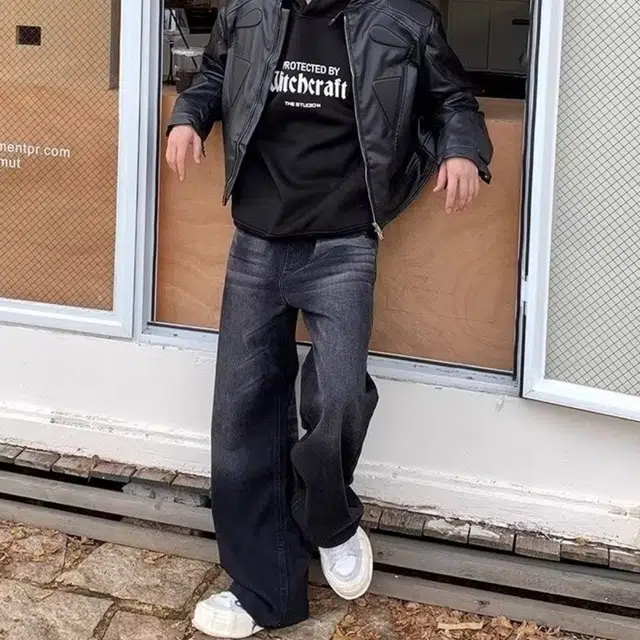 木木兔 美式微喇复古高街牛仔裤薄款水洗做旧休闲时尚宽松设计感直筒阔腿拖地长裤 男款