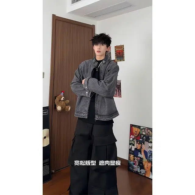 木木兔 美式牛仔衬衫款复古做旧潮牌外套宽松水洗夹克 男款