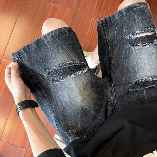 木木兔 直筒休闲百搭小众时尚设计感五分牛仔短裤 男款