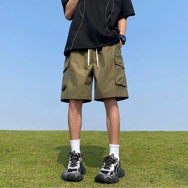 木木兔 美式大口袋潮牌速干百搭休闲宽松时尚运动中裤透气小众五分裤工装短裤 男款