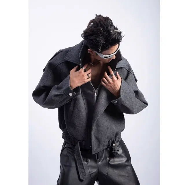 木木兔 美式复古毛呢假两件翻领短款外套高级感夹克 男款