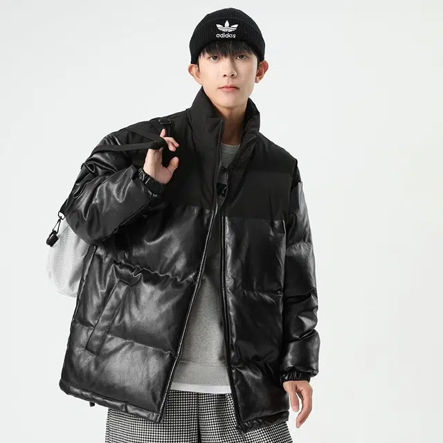 木木兔 美式加厚立领皮衣棉服潮牌百搭棉衣机车外套 男款