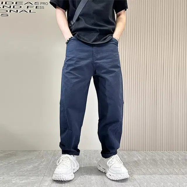 木木兔 美式高腰纯色弯刀裤痞帅工装裤百搭直筒宽松阔腿休闲裤 男款