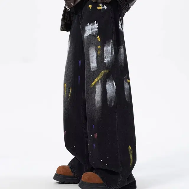 木木兔 美式复古泼墨涂鸦牛仔裤 男款