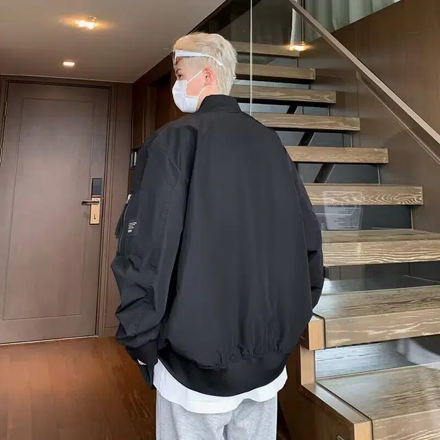 木木兔 美式潮牌贴标工装外套男士宽松大码青年学生棒球服飞行员夹克 男款