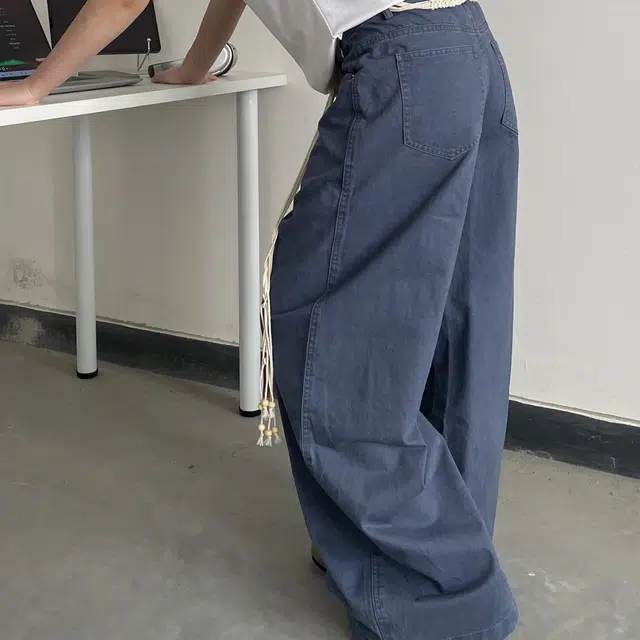 木木兔 美式复古飘带设计感小众牛仔裤 潮男休闲裤宽松阔腿直筒长裤 男款