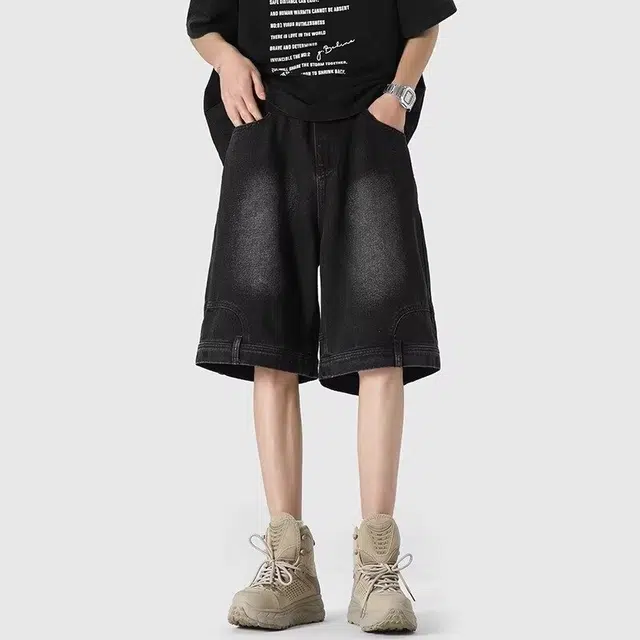 木木兔 美式水洗复古潮牌休闲百搭时尚直筒设计感五分牛仔短裤 男款