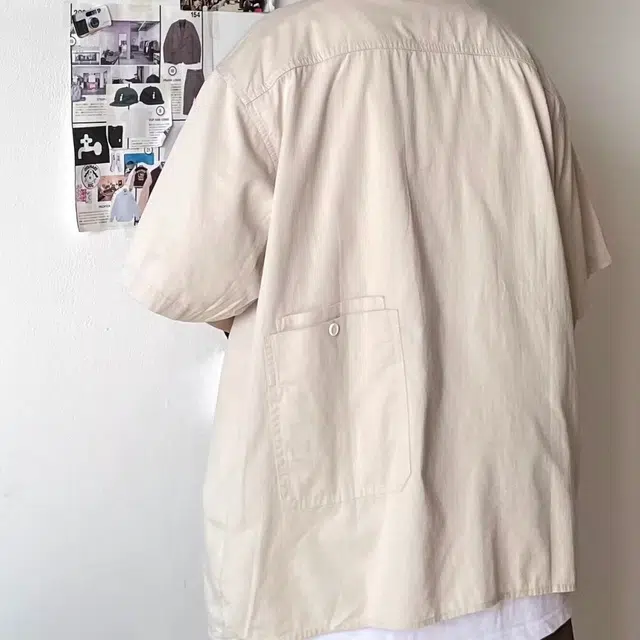 木木兔 夏季日系复古纯色简约宽松休闲百搭工装衬衣外套短袖衬衫 男款