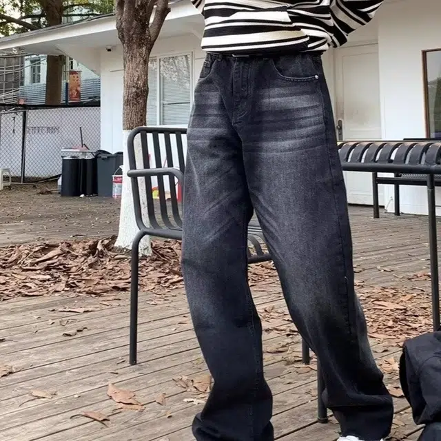 木木兔 美式微喇复古高街牛仔裤薄款水洗做旧休闲时尚宽松设计感直筒阔腿拖地长裤 男款