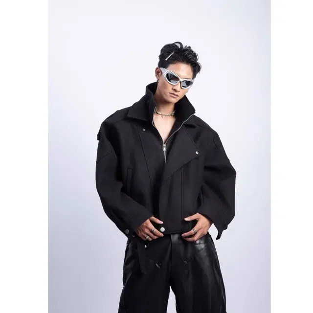 木木兔 美式复古毛呢假两件翻领短款外套高级感夹克 男款